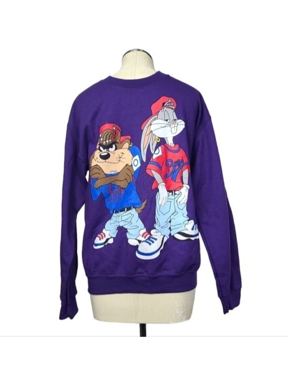 Looney Tunes Bugs Bunny Tasmanian Devil Baseball Purple Crewneck Vintage Sweater